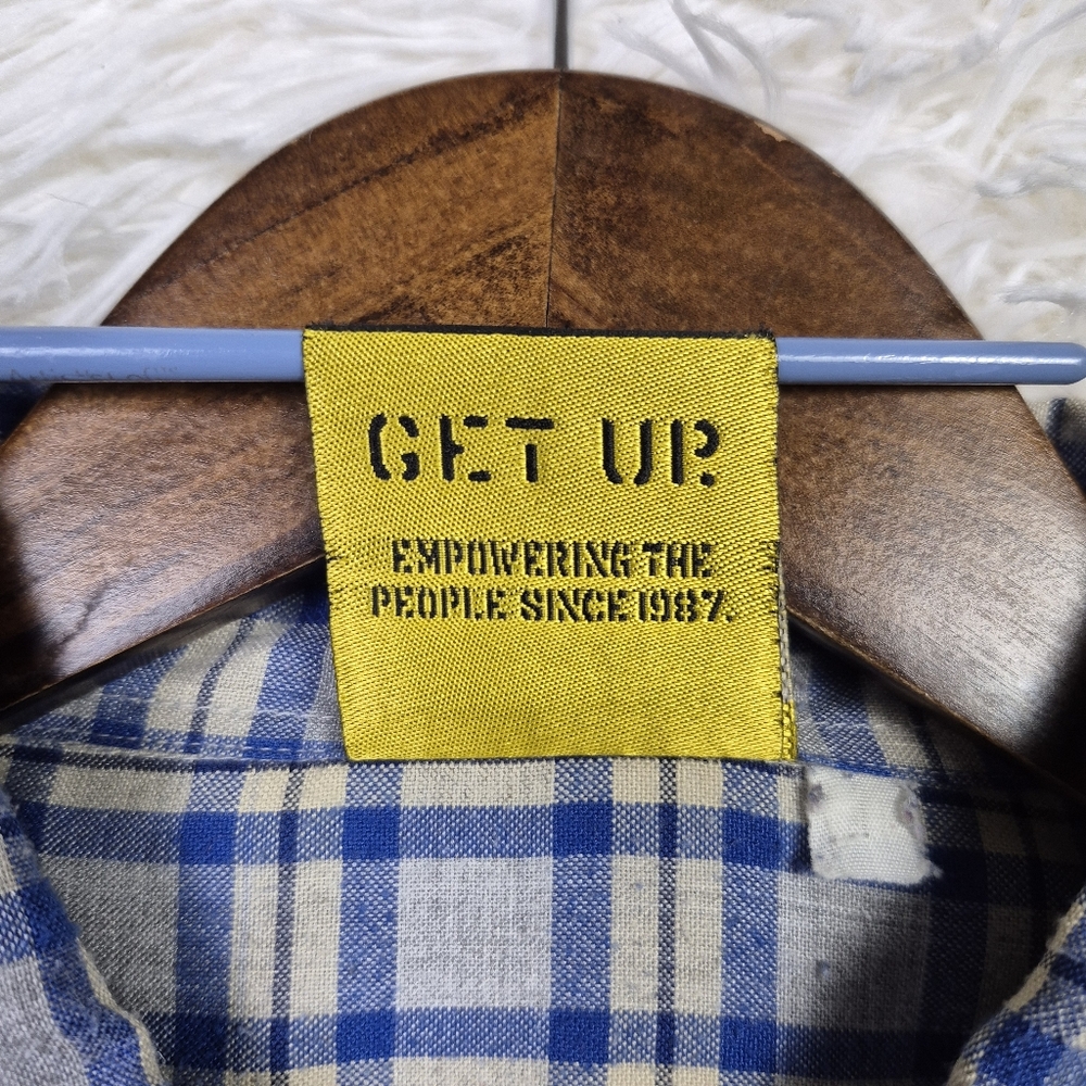 Vintage PNB Nation XL Blue Plaid Hidden Button Up Woven Shirt Streetwear Hip Hop - Picture 7 of 9